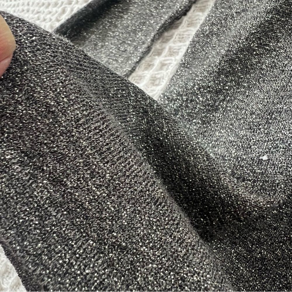 August Silk Shimmering Metallic Silver Knit Cardigan & Turtleneck Twinset SZ L - Picture 11 of 15